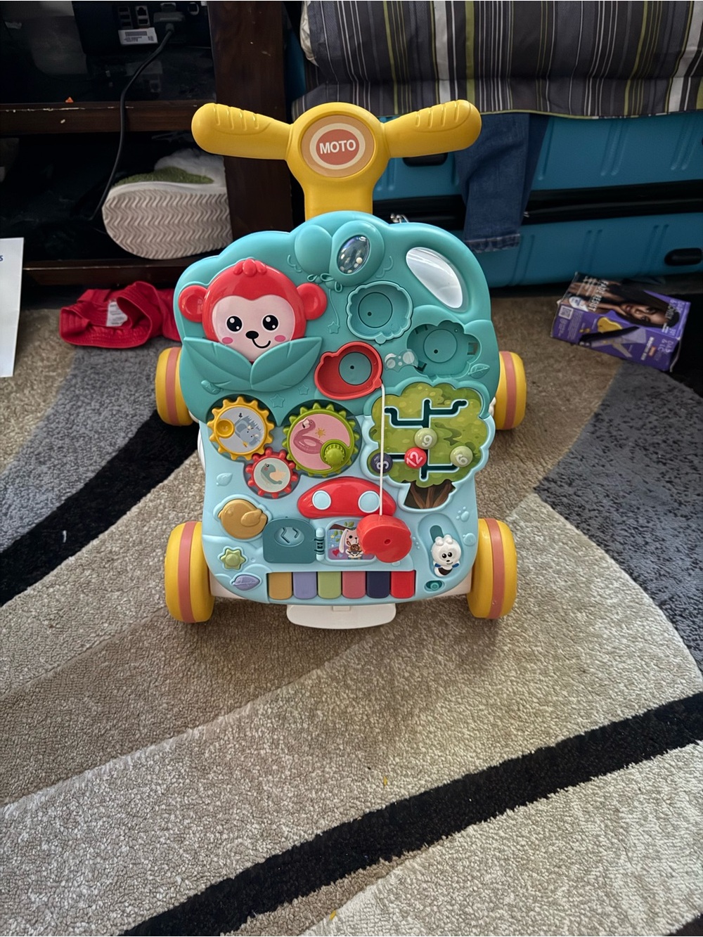 Interactive Aqua and Yellow Baby Walker with Activity Panel